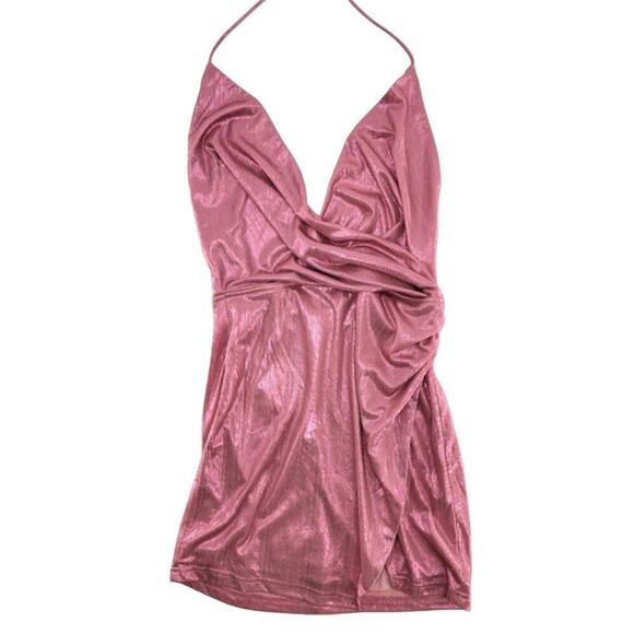 Superdown Metallic Pink Missie Wrap Front Mini Dress NWT Medium - Picture 4 of 11